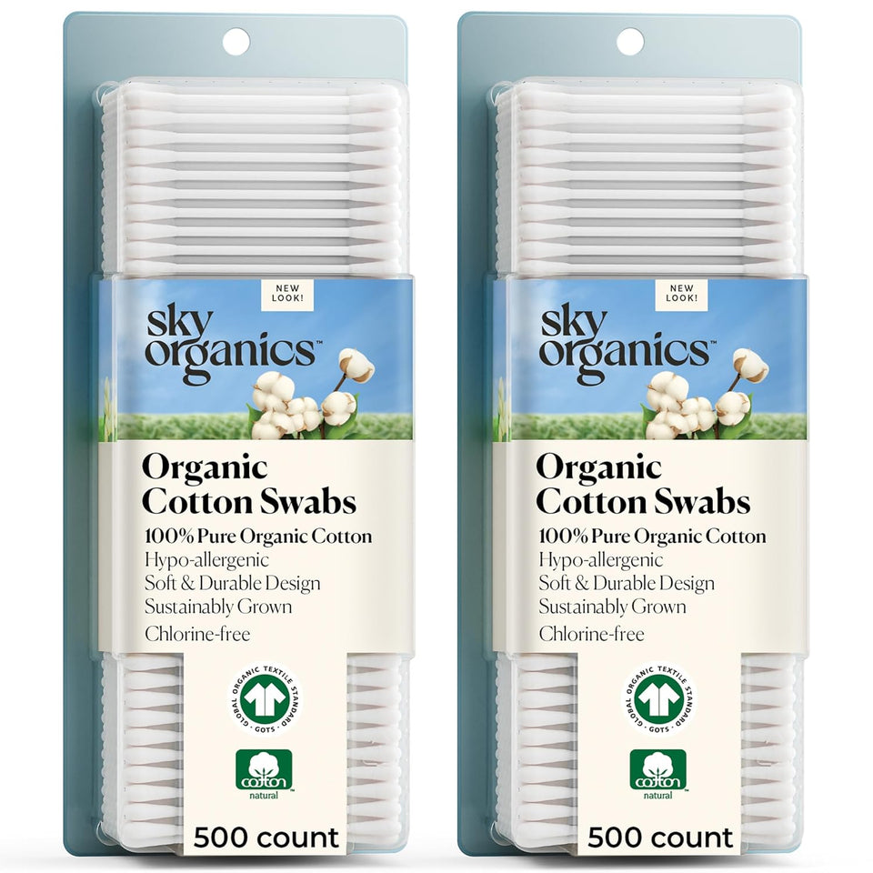 Sky Organics organic baby cotton swabs, 60 count, ultra soft, baby safe tips, strong and durable, hypoallergenic, chlorine free