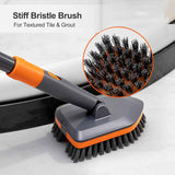 Tile Tub Scrubber Brush - Extendable Long Handle, 3 Cleaning Heads, No-Scratch Shower Scrubber for Bathroom, Kitchen, Toilet