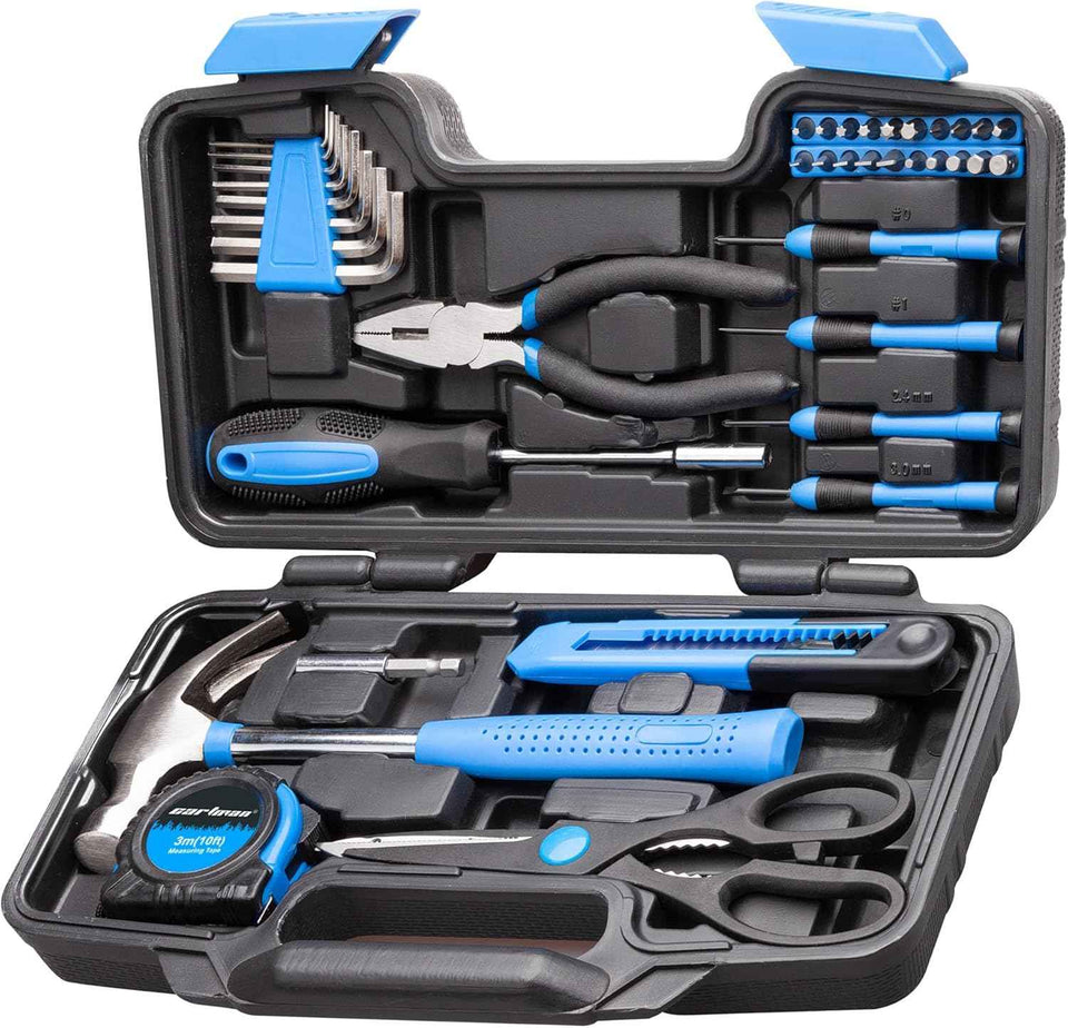 CARTMAN 39 Piece Tool Set General Household Hand Kit with Plastic Toolbox Storage Case Orange
