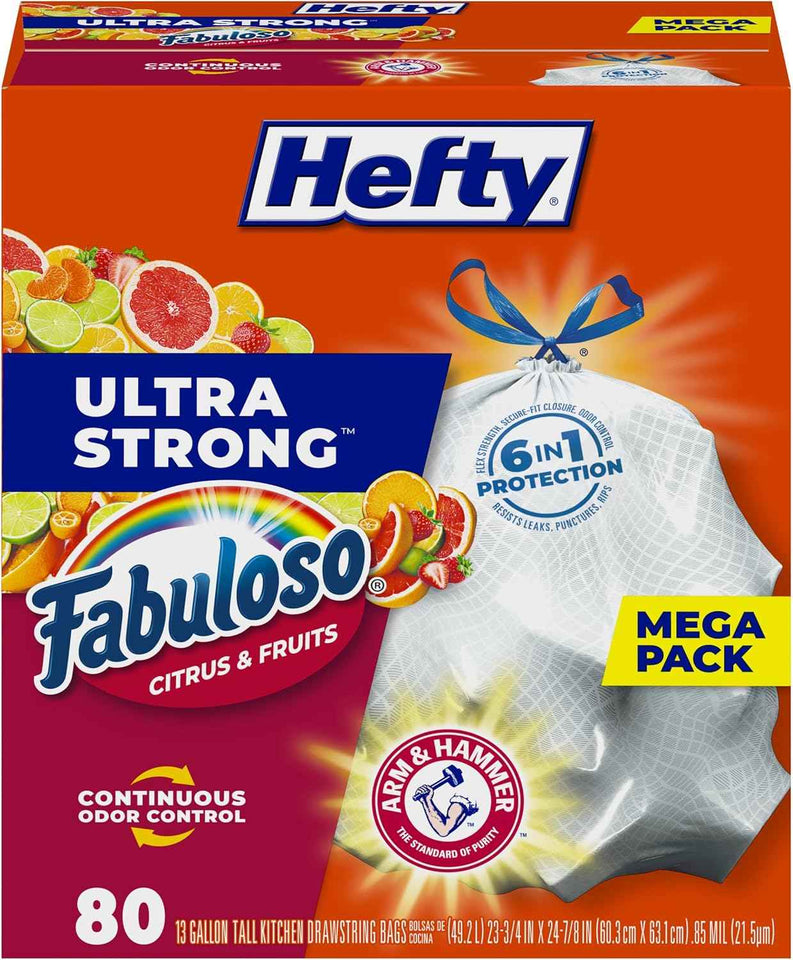 Hefty Ultra Strong 13 Gallon Trash Bags with 6-in-1 Protection and Citrus Scent