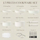 CAROTE 17pcs Nonstick Cookware Set with Detachable Handle, Induction Kitchen Cookware for RV, Camping, and Travel