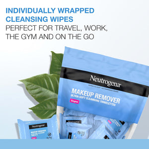 Neutrogena daily makeup remover wipes, 20 count, single face cleansing towelettes, alcohol-free, 100% plant-based