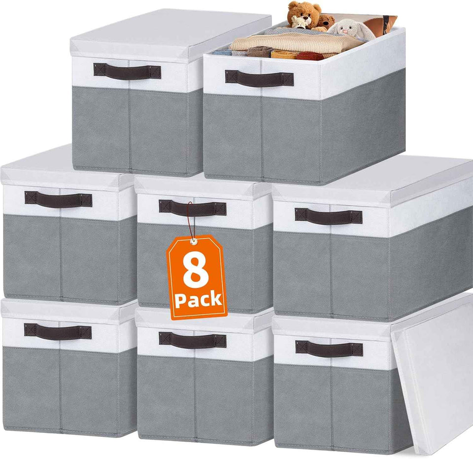 Large Closet Storage Baskets Bins with Lids 4 Pack, Storage Baskets for Organizing Shelves Nursery Bedroom, Home Dorm Closet Organizers Cubes for Clothes Toys Blanket Book - Stackable -14x10x9.5