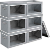 Storage Bins with Lids - Fabric Closet Storage Bins with Window, Collapsible Baskets for Shelves 4 Pack, Home Decorative Boxes for Clothes, Closet, Office, Grey