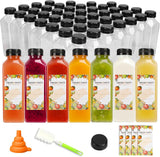 TOMNK 100pcs 16oz black plastic beverage containers with caps, funnel, and brush for juicing and smoothies
