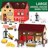 pupu pig kids farm animal toys set with tractor, horse stable, cowshed, chicken fence, lights & sound for boys toddlers ages 3+