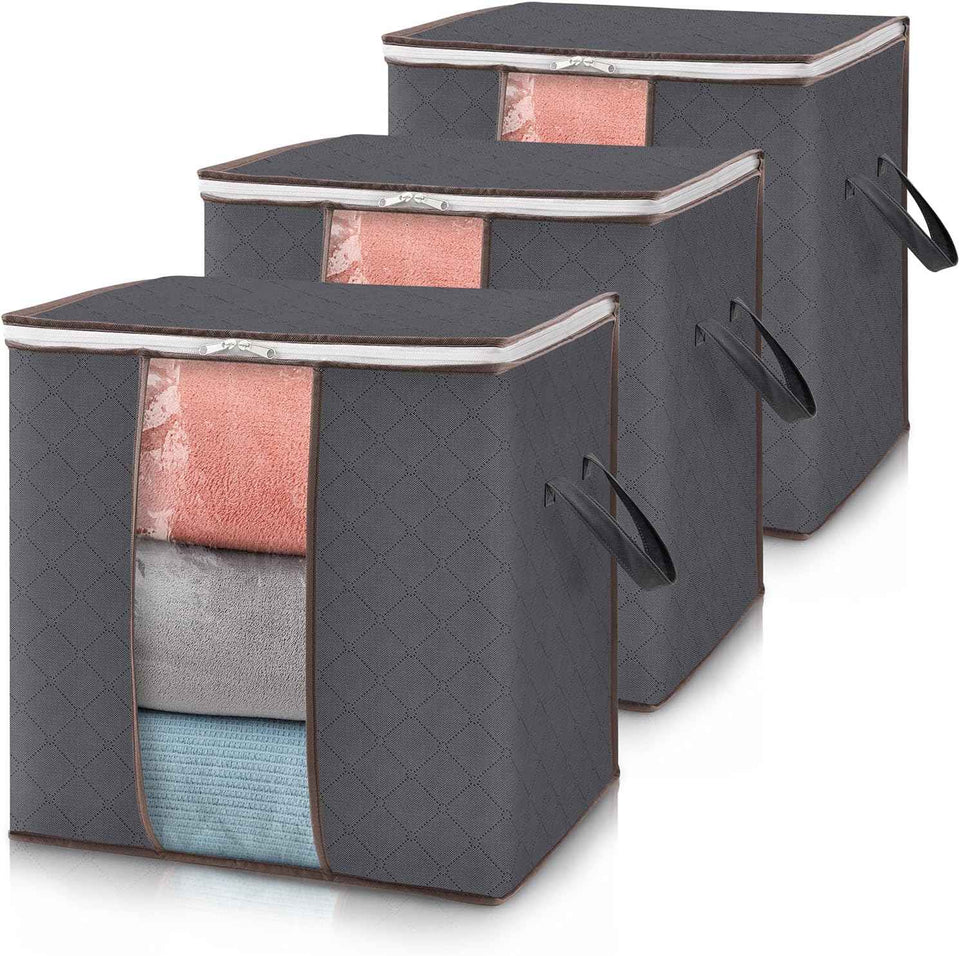 Lifewit 6 Pack Clothes Storage Bins with Lids, Foldable Blanket Storage Bags with Zippers, Clear Window and Reinforced Handles, Closet and Organization for Clothing, Sweater, Comforter, Bedding, Gray
