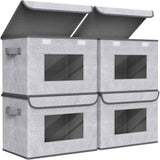 Univivi Fabric Foldable Storage Boxes [4-Pack] Large Collapsible Stackable Storage Bins with Lids, Closet Organizers and Storage Cube Basket for Home, Office, Bedroom (Gray, 17“ x 12” x 12")