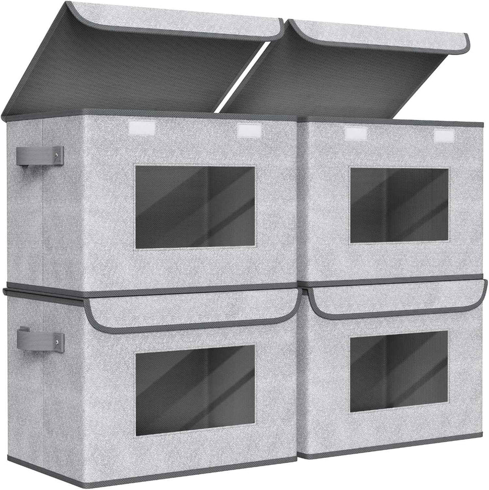 univivi 4-pack large collapsible storage bins with gray lids for home office and bedroom organization