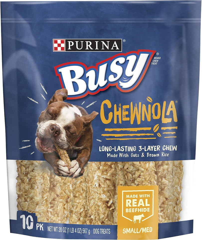 Purina Busy Rawhide dog bones for small/medium breeds, 10-count 20 oz. pouch with oats & brown rice