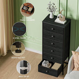 Furnulem Tall Dresser with 6 Drawers,Vertical Bedside End Table & Chest for Bedroom,Black Storage Tower Dorm Nightstand with Fabric Drawer Organizer Unit Furniture in Living Room,Closet,Hallyway