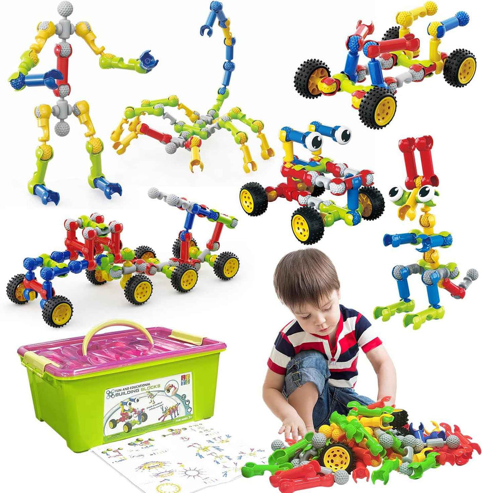 huaker 180 piece stem building toys for kids aged 3 4 5 6 7 8 years with large storage box