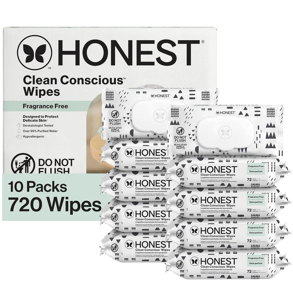 Honest Company Hypoallergenic Baby Wipes for Sensitive Skin, Fragrance-Free, 576 Count (6 Packs of 96)