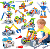 18 in 1 STEM Toys for 4 5 6 7 8+ Year Old Boy Girl Birthday Gifts Educational Building Toys for Kids Ages 4-8 5-7 6-8 Build and Play Stem Activities Construction Toy for Boys 4-6 8-10 (Pull Back Cars)