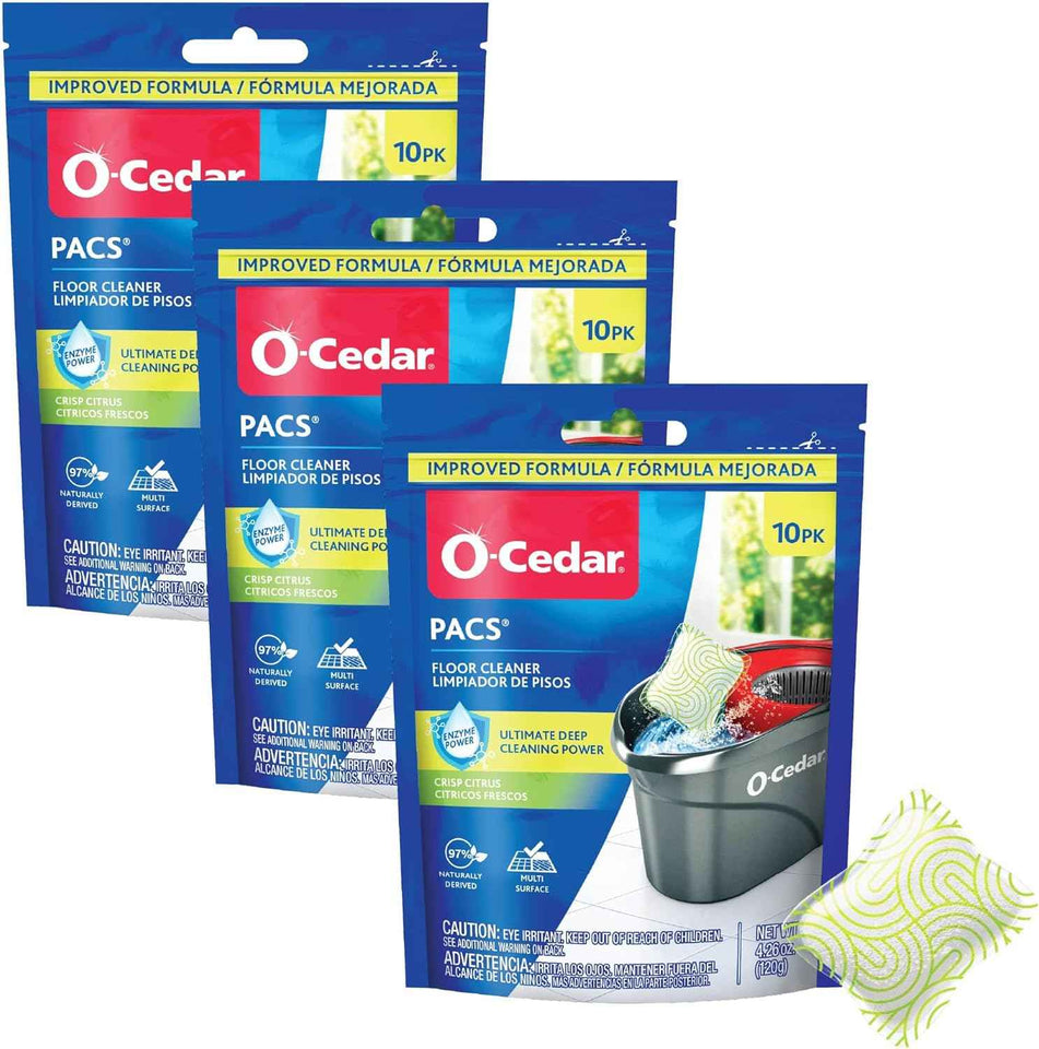 O-Cedar PACS Hard Floor Cleaner, Lavender Scent 10 Count (1-Pack) | Made with Naturally-Derived Ingredients | Safe to Use on All Hard Floors | Perfect for Mop Buckets