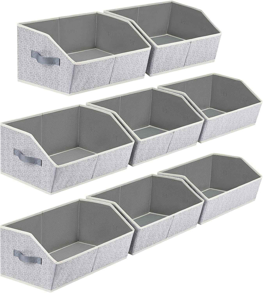 Closet Organizers Bins 6 Packs - Large Closet Shelf Organizer with Handles, Fabric Trapezoid Storage Bins, Collapsible Storage Cubes for Clothes, Towels, Light Gray