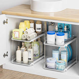 Delamu 2-Tier White Bathroom Under Sink Organizer, Stackable, 2-Pack, Durable, Customizable
