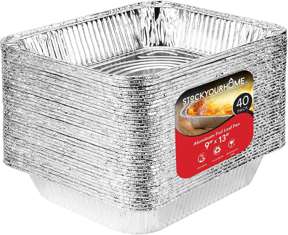 Stock Your Home Aluminum Pans 9x13 Disposable Foil Pans (30 Pack) - Half Size Steam Table Deep Trays - Tin Foil Pans Great for Cooking, Heating, Storing, Prepping Food