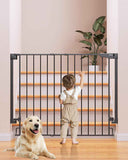 Cumbor 29.2–43" Baby Gate for Stairs, Wall-Mounted (Drill Required), Expandable No Bottom Bar Dog Gate, Auto Close Extra Wide Walk Thru, Pet & Toddler Proof Gate, Top & Bottom of Stairways (White)