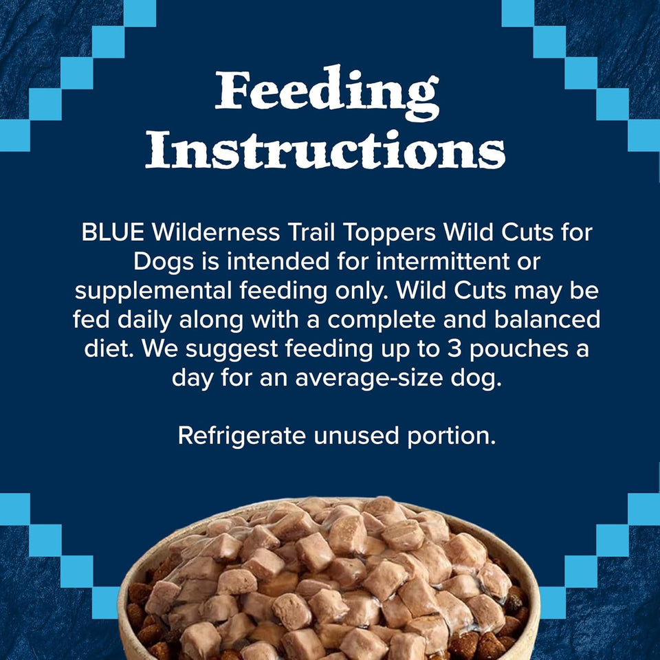 blue buffalo wilderness trail toppers wild cuts wet dog food variety pack, high-protein & grain-free, 12 count, 6 chicken and 6 beef flavors