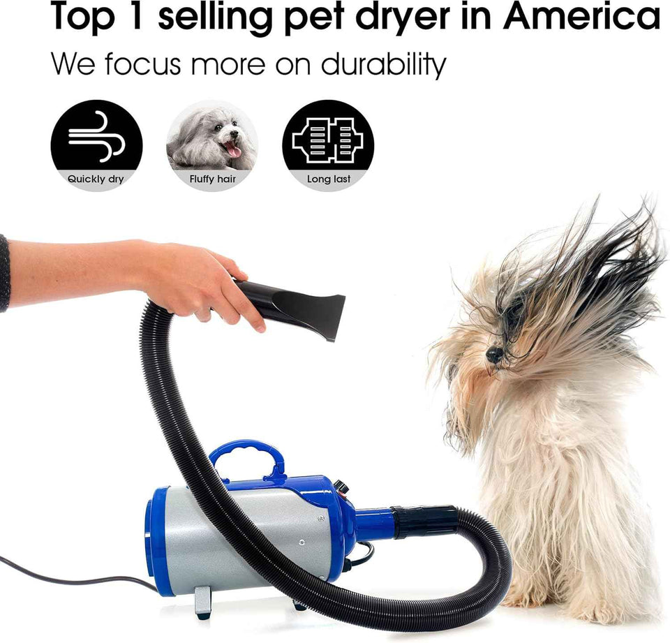 SHELANDY Groomer Partner Pet Hair Force Dryer Dog Grooming Blower with Heater - Blue, 2200W, 12-Feet Cord