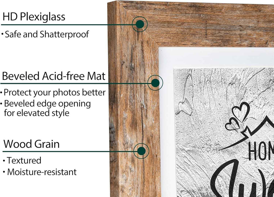 Califortree 5x7 rustic brown picture frame with shatterproof plexiglass and horizontal/vertical display