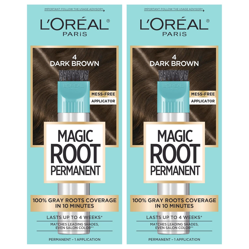 L’Oréal Paris Magic Root Permanent Hair Color, 10 Minute Root Coloring Kit with 100% Gray Hair Coverage, 4 Dark Brown, 2 Count