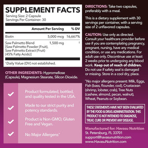 Saw Palmetto for Women with Biotin 5000mcg - Powerful DHT Blocker to Support Hair, Skin, and Nail Health - 60 Count - Vegan, Non-GMO Vitamin for Stronger, Fuller Looking Locks - 1 Month Supply