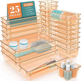 WOWBOX 25 PCS Clear Plastic Drawer Organizer Set, 4 Sizes Desk Drawer Divider Organizers and Storage Bins for Makeup, Jewelry, Gadgets for Kitchen, Bedroom, Bathroom, Office