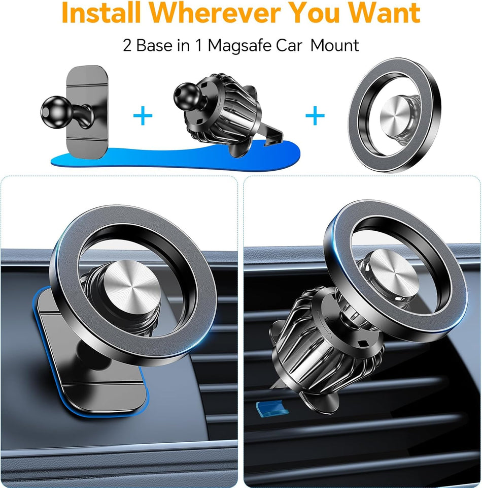 kaistyle magsafe dashboard car mount - 20 n52 magnets, 360° rotation, hands-free