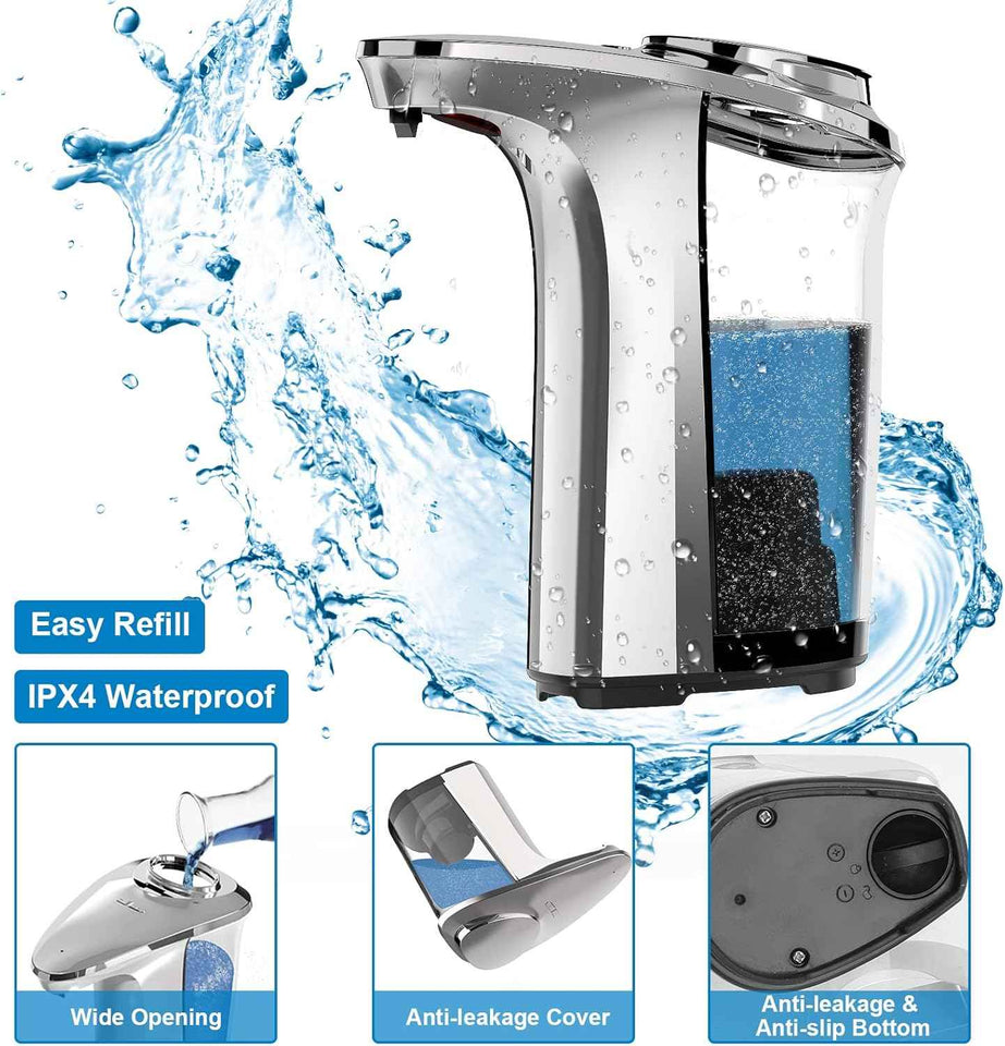 Touchless Automatic Soap Dispenser with Infrared Sensor and 5 Adjustable Soap Levels, 17oz/500ml Silver Finish