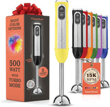 Powerful Immersion Blender, Electric Hand Blender 500 Watt with Turbo Mode, Detachable Base. Handheld Kitchen Gadget Blender Stick for Soup, Smoothie, Puree, Baby Food, 304 Stainless Steel Blades