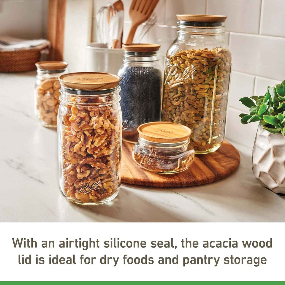 Acacia wood Ball jar lids, 5-pack, Regular and Wide Mouth sizes