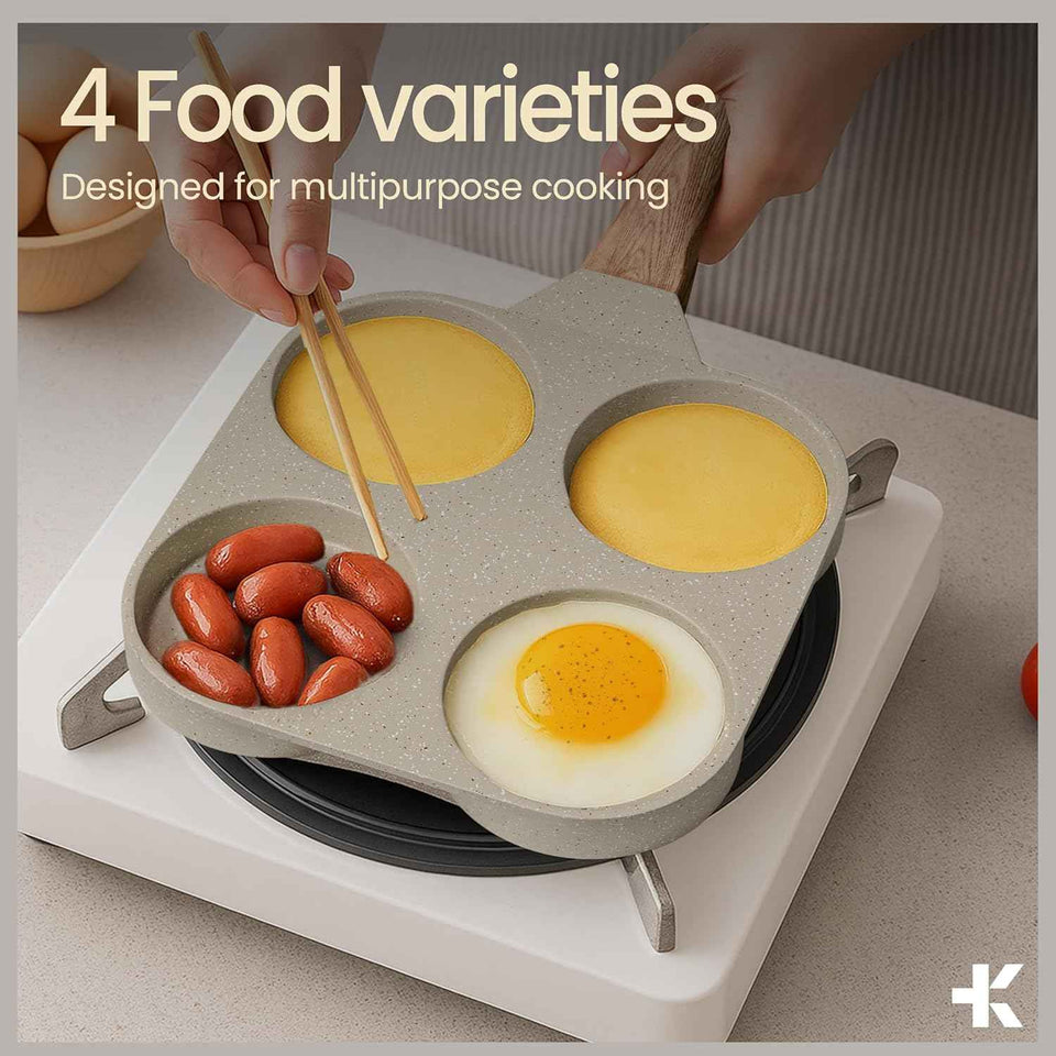 Nonstick 4-Cup Frying Egg Pan, White Marble, Granite, PFOS & PFOA Free