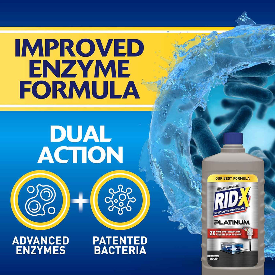 RID-X Septic Tank Treatment Platinum Liquid 6 Month Supply – Our Best Formula with x2 More Waste Reduction