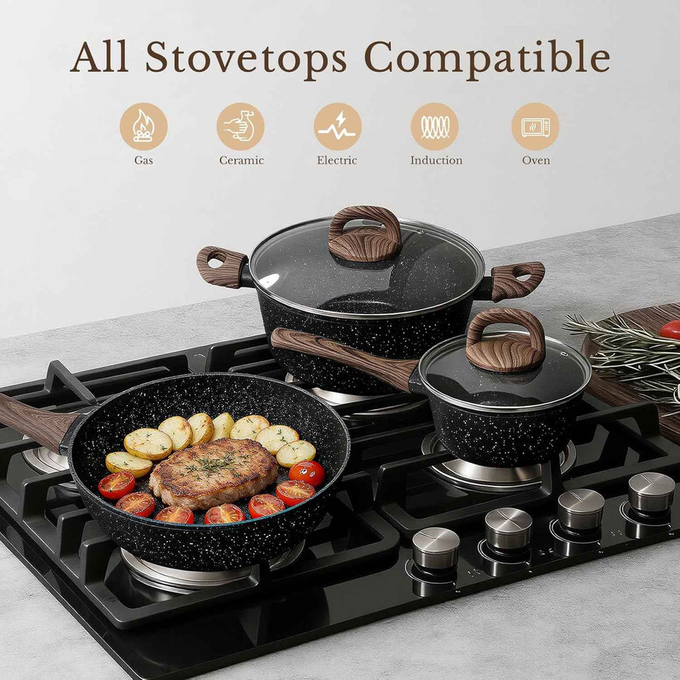 EWFEN 25 Pcs Pots and Pans Set, Nonstick Ceramic Cookware Sets, Healthy Non-Toxic, Large Capacity, Induction Compatible, Cooking Set with Frying Pans & Saucepans, PFAS/PTFE/PFOA Free, Classic Black
