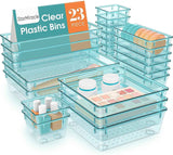 16 PCS Drawer Organizer Set, 5 Varied Size Bathroom and kitchen Drawer cabinet organizer Trays, Clear Storage Bins for Makeup, Jewelry, Utensils and Gadgets
