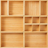 Fabsome Drawer Organizer, Set of 9 Bamboo Wood Kitchen Makeup Desk Junk Tea Drawer Storage Boxes Bins for Cutlery Silverware Utensils Flatware, Small Wooden Container Tray for Bathroom, Office