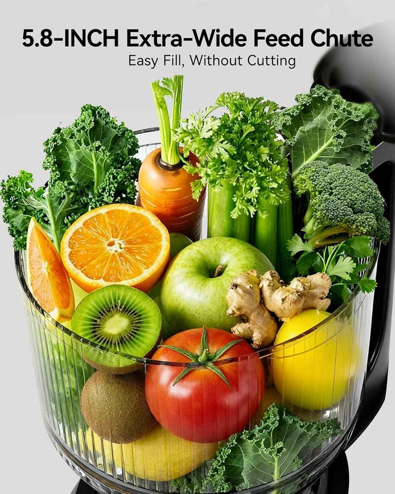 EUHOMY 5.8" Wide Feed Chute Cold Press Juicer, 400W, High Juice Yield, Slow Masticating Juicer for Whole Vegetables & Fruits