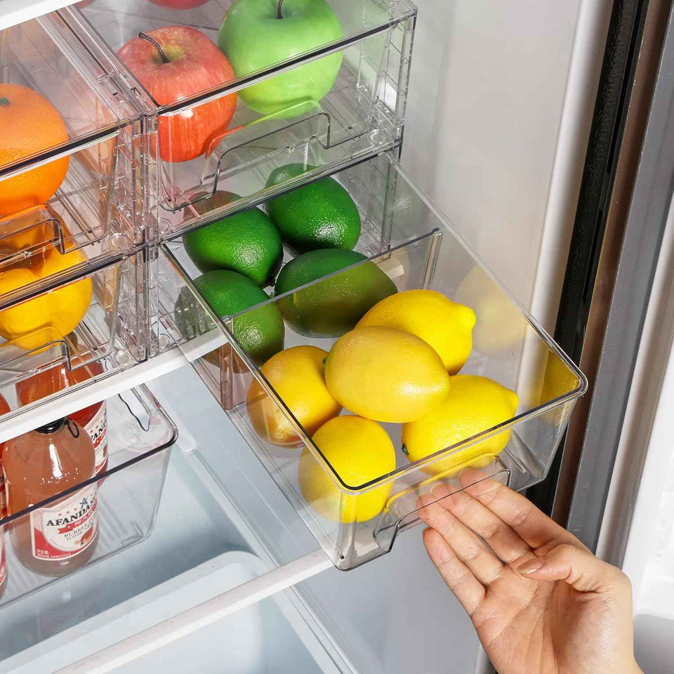 Vtopmart 4 Pack Stackable Storage Drawers, Clear Acrylic Drawer Organizers with Handles for Fridge, Bathroom, Kitchen, Undersink, Cabinet, Pantry