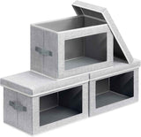 Storage Bins with Lids - Fabric Closet Storage Bins with Window, Collapsible Baskets for Shelves 4 Pack, Home Decorative Boxes for Clothes, Closet, Office, Grey