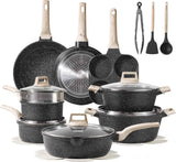 CAROTE 21Pcs Pots and Pans Set, Nonstick Cookware Sets, White Granite Induction Cookware Non Stick Cooking Set w/Frying Pans & Saucepans(PFOS, PFOA Free)