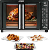 Gourmia French Door Air Fryer – 25 Qt Large Capacity Convection Oven, Fryfroce 360°, Digital Display with 17 Cooking Presets, Bake, Toast, Roast, Dehydrate, Fits 12” Pizza
