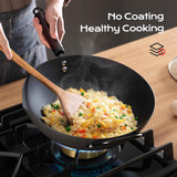 13 inch carbon steel wok nonstick stir-fry pan with lid pre-seasoned 5.8qt flat bottom