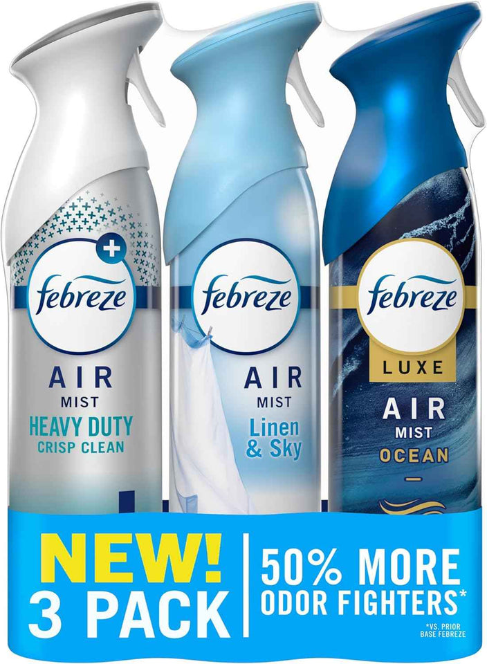 Febreze Air Mist Air Freshener Spray, Odor-Fighting Room Spray for Home and Bathroom and Kitchen, Aerosol Can, Refresh & Energize, Soothe & Restore, Romance & Desire Scent, 8.8oz, 3 Count