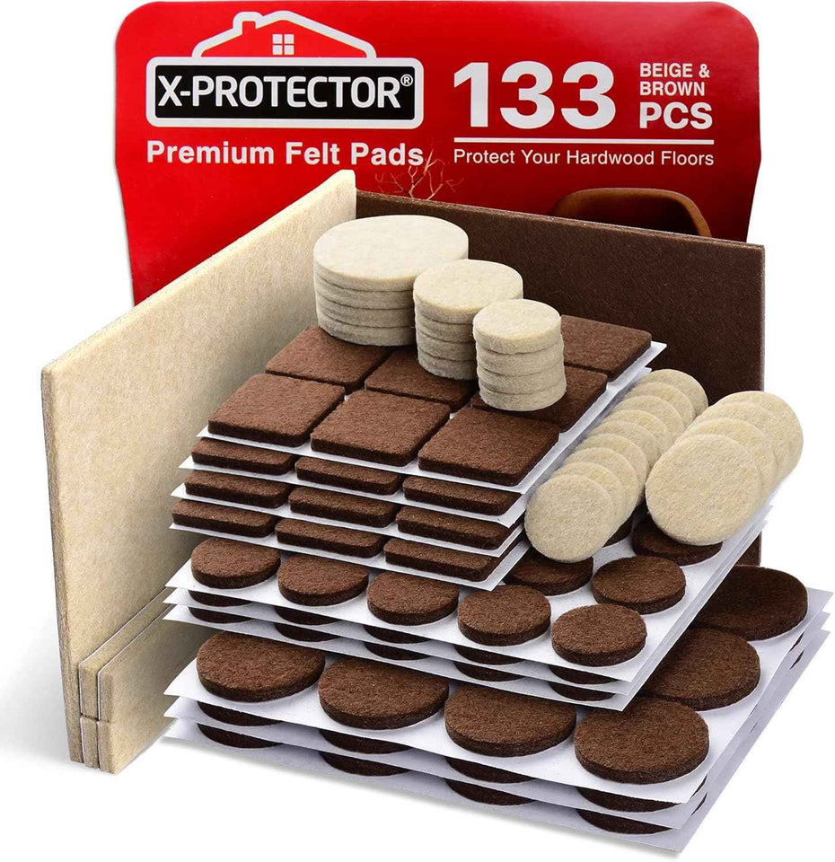 Felt Furniture Pads X-PROTECTOR 133 PCS, Premium Felt Pads for Wood Floor Protection, Brown and Beige, Protective Furniture Feet