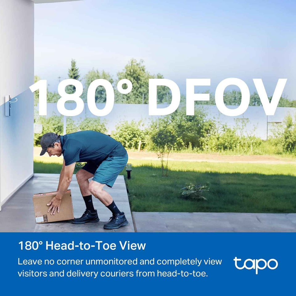 Tapo 2K+ smart doorbell with 180° view, person/vehicle/package detection, 2-way audio, battery up to 8 months, D225