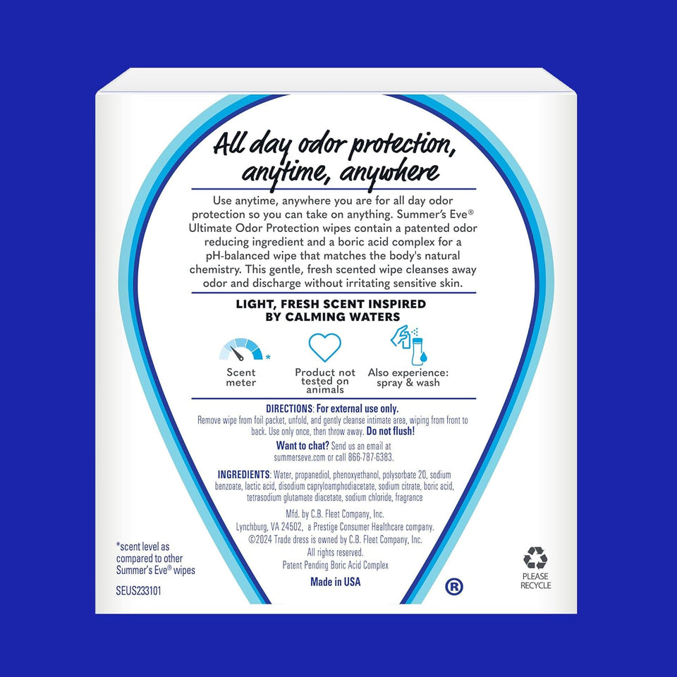 Summer's Eve 12-count Ultimate Odor Protection Daily Feminine Wipes with pH-balanced boric acid formula