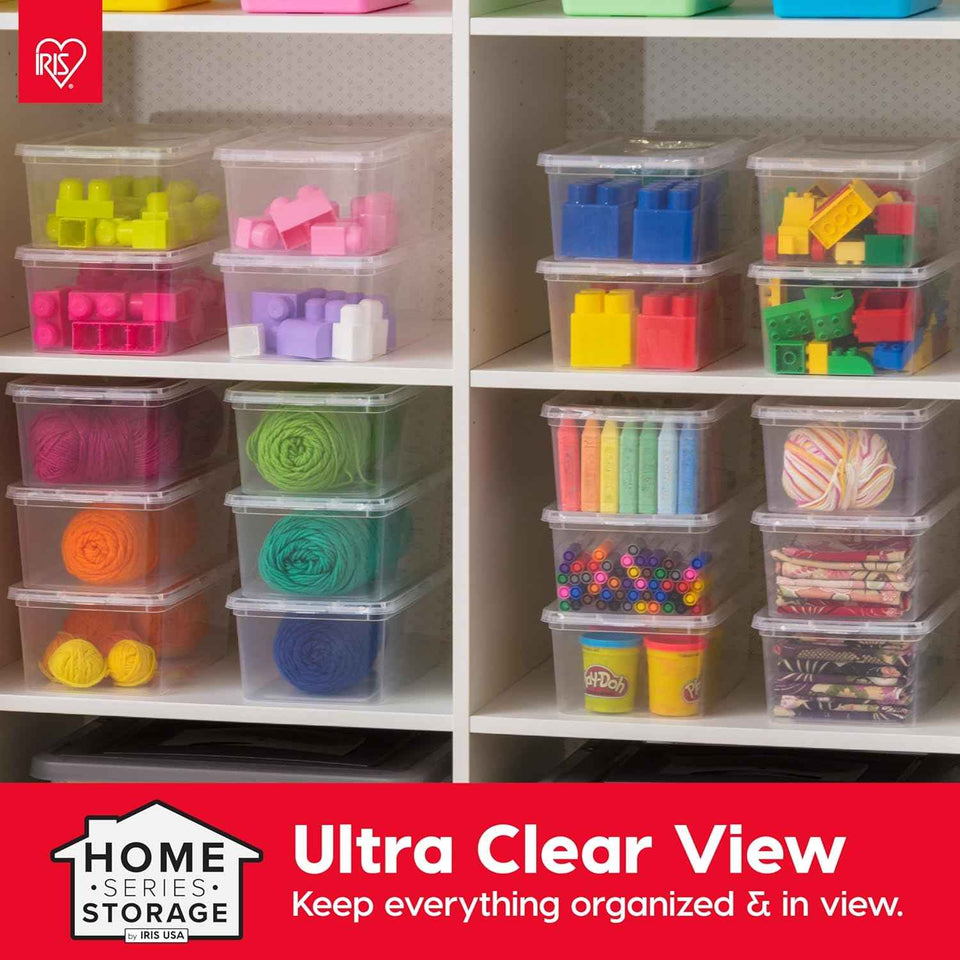 IRIS USA 20-Pack Clear Storage Bins with Lids for Closet Shelves and Classroom Organization