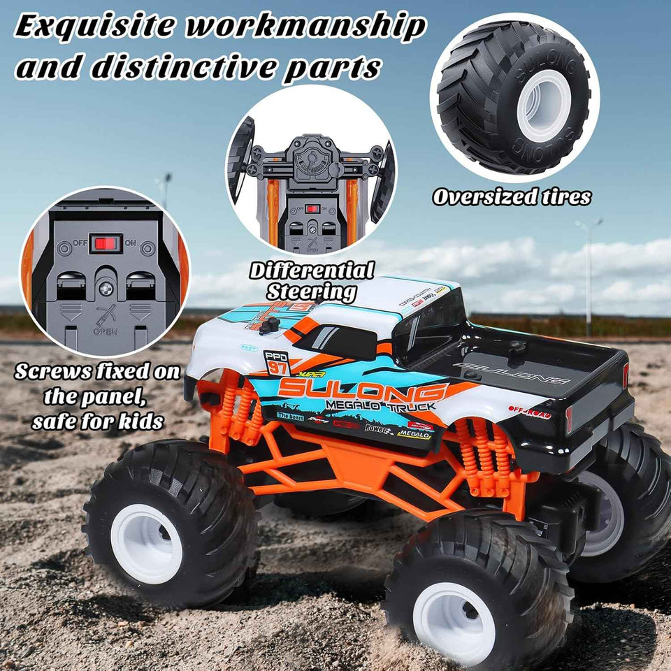 kidcia 1:16 scale rc monster truck for kids 4-12, 2.4ghz all terrain car with durable components